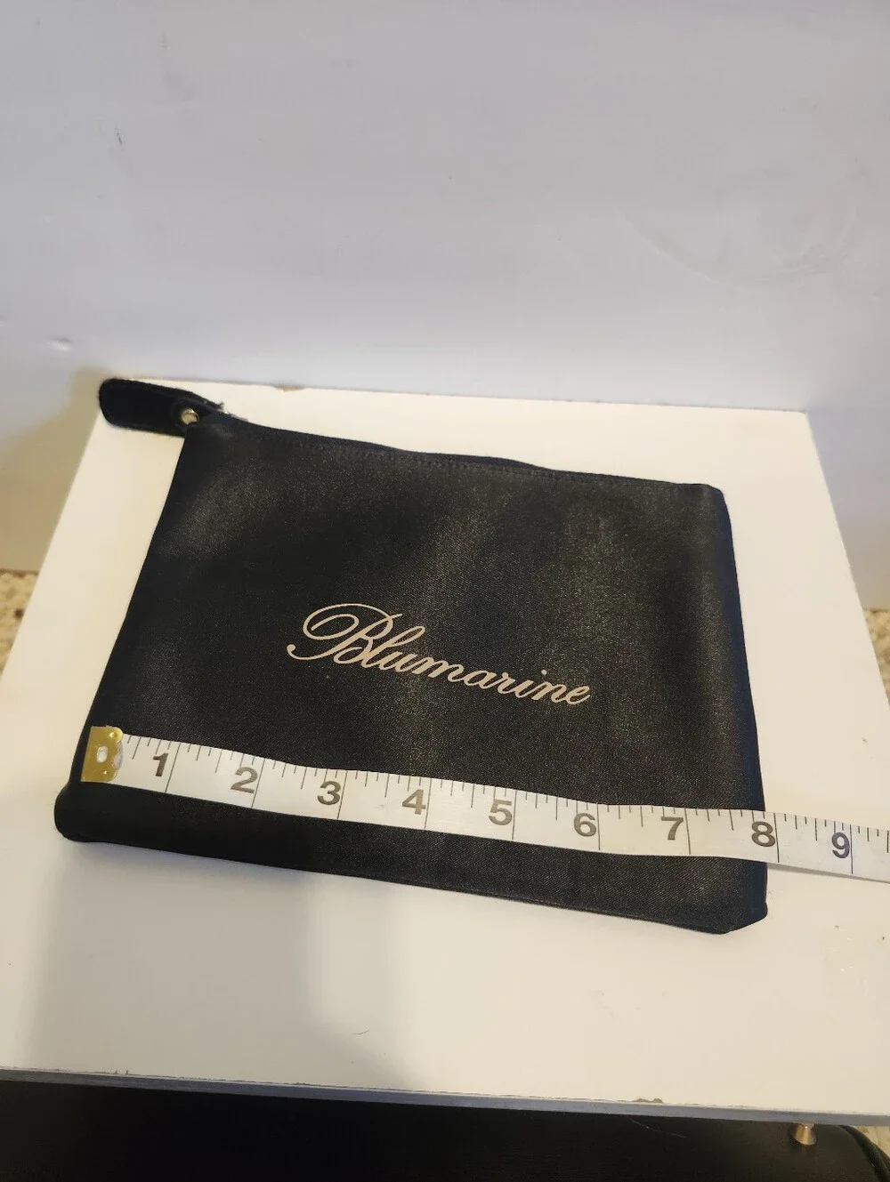 NEW, Never Used Blumarine Black Satin Zipper Cosmetic Bag 8